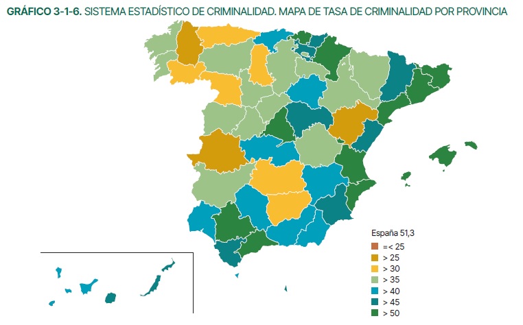 Mapa España tasa de criminalidad 2023