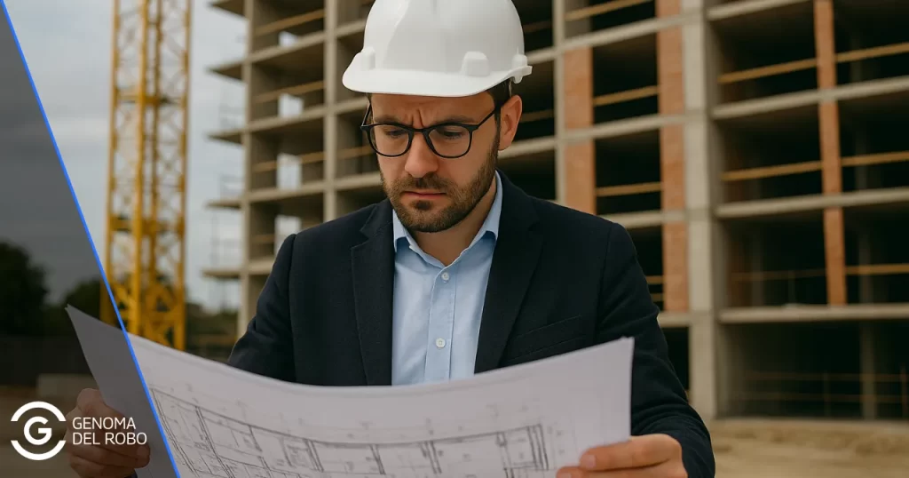 Un arquietcto técnico consulta los planos de una obra