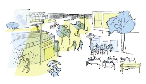 Espacio público urbano. Diseño vectorial.