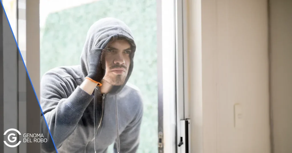 Un ladrón acecha una vivienda, mirando por la ventana desde el exterior.